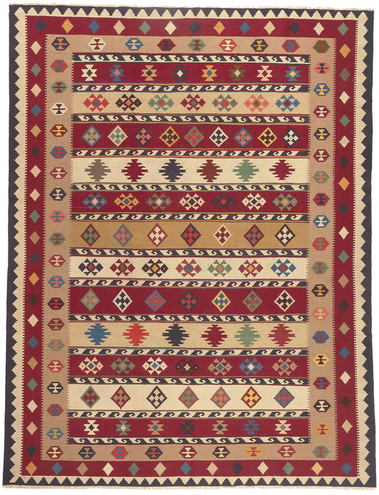10 x 13 Vintage Persian Shiraz Kilim Rug 78605