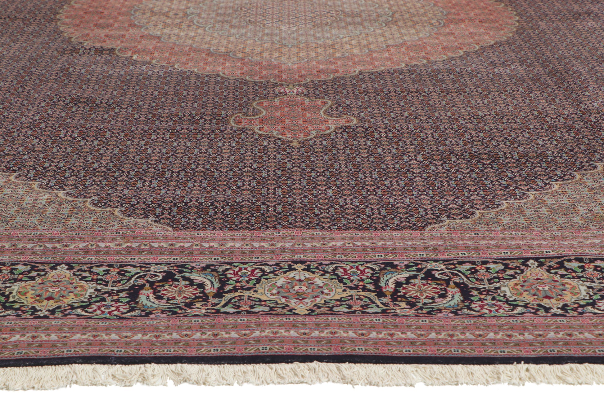 11 x 16 Vintage Persian Tabriz Wool and Silk Rug 78332