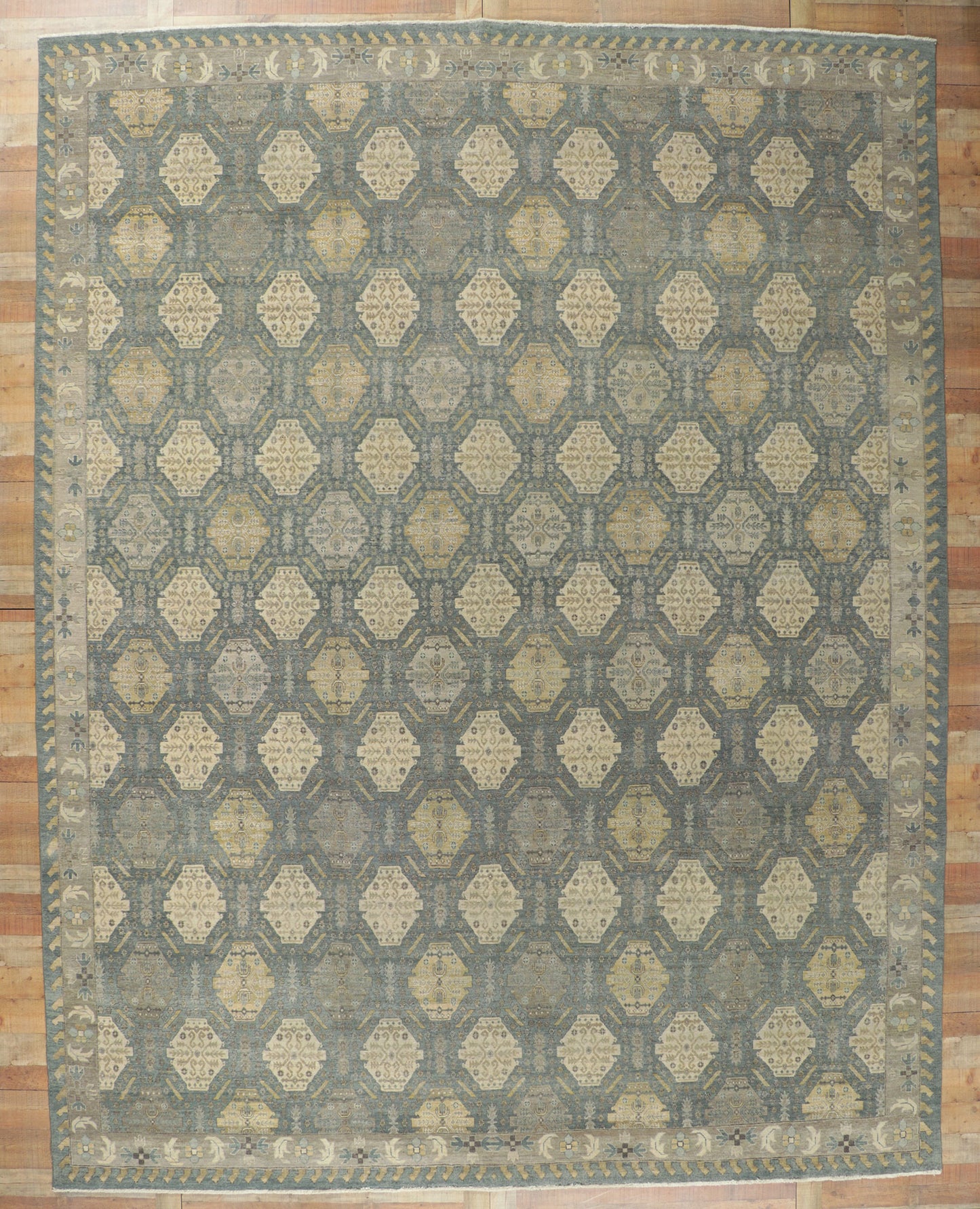 12 x 15 Vintage-Inspired Blue Oushak Rug 30622