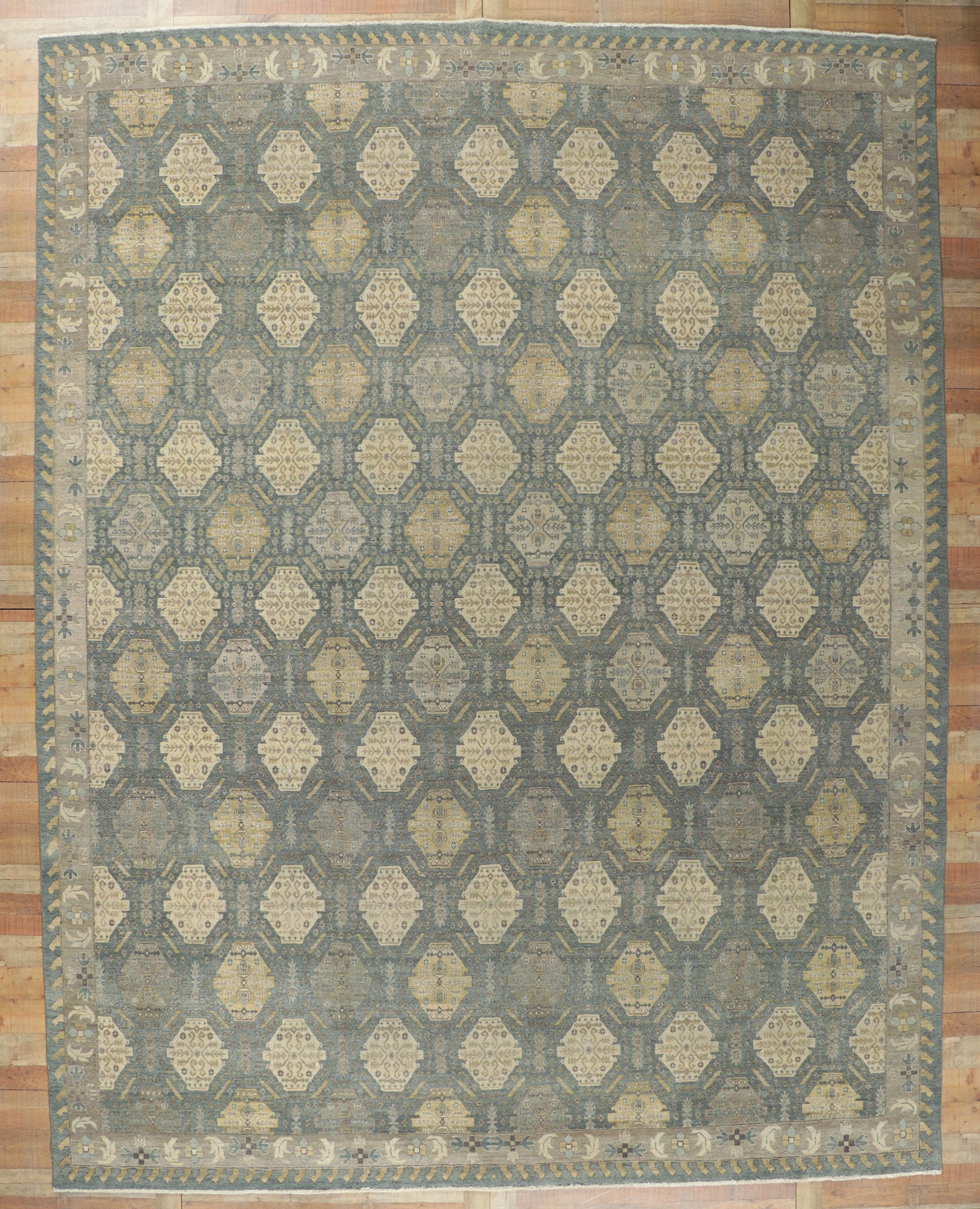 12 x 15 Vintage-Inspired Blue Oushak Rug 30622