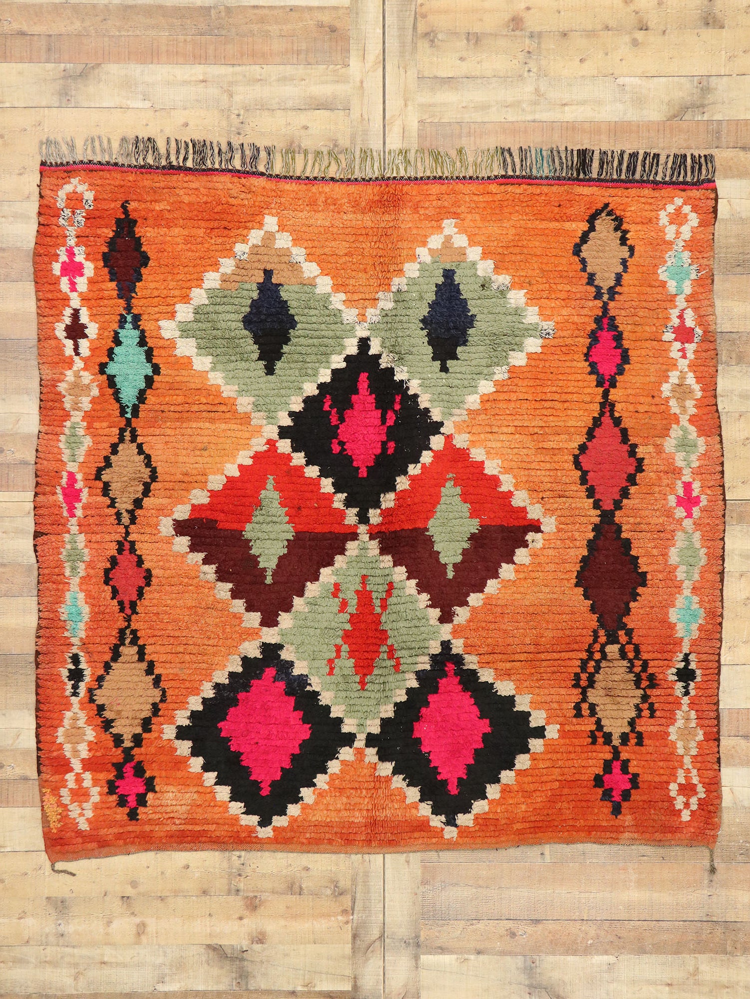6 x 6 Vintage Orange Boujad Moroccan Rug 20227