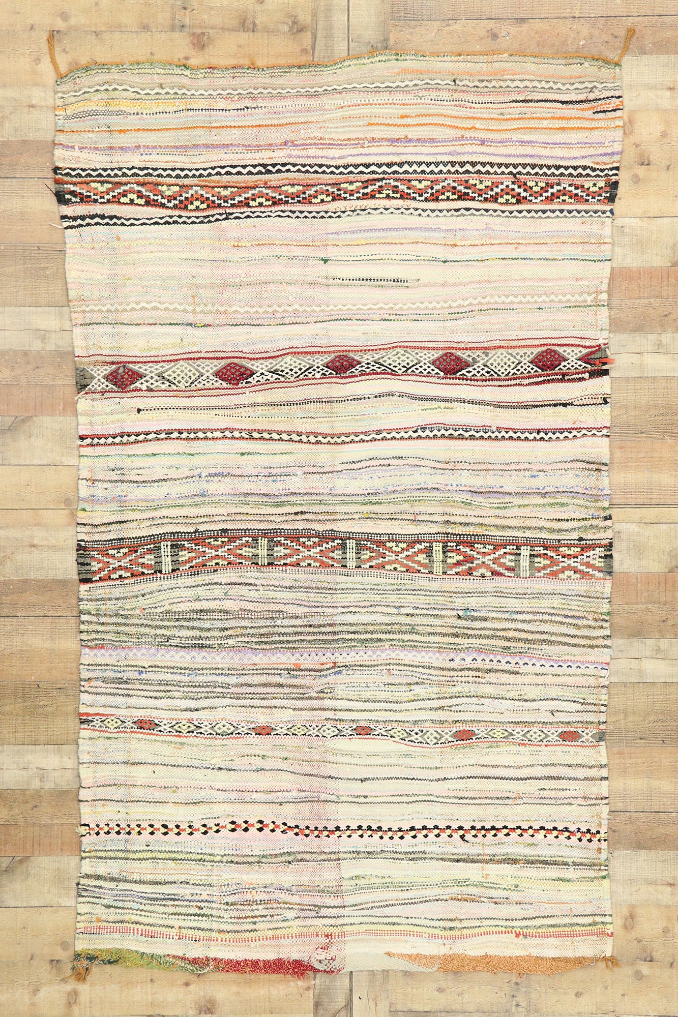 4 x 8 Vintage Boucherouite Moroccan Kilim Rug 20578