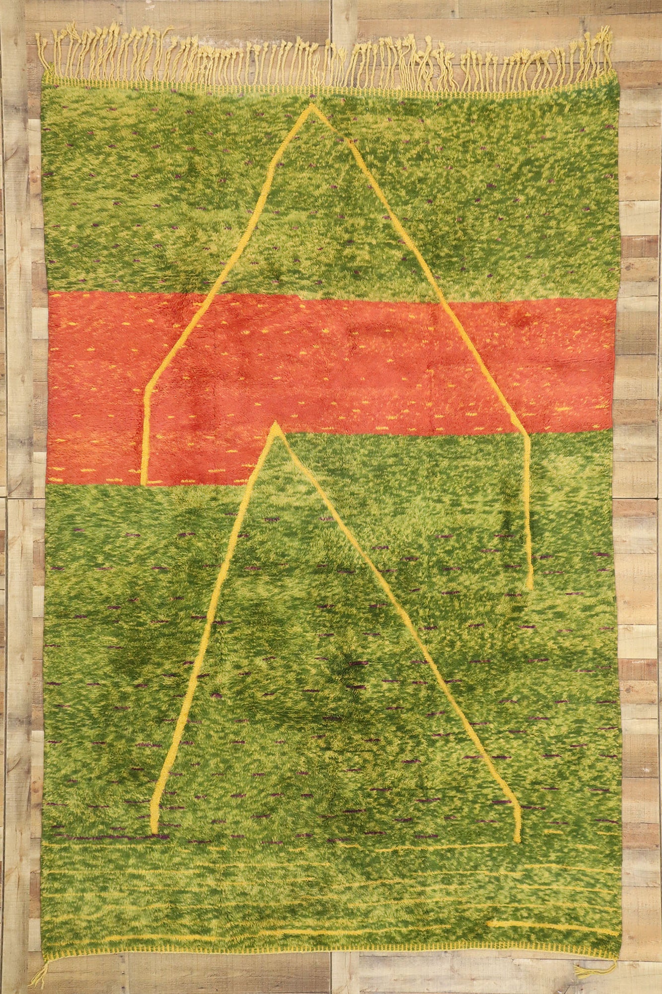 7 x 11 Modern Green Beni Mrirt Moroccan Rug 21037
