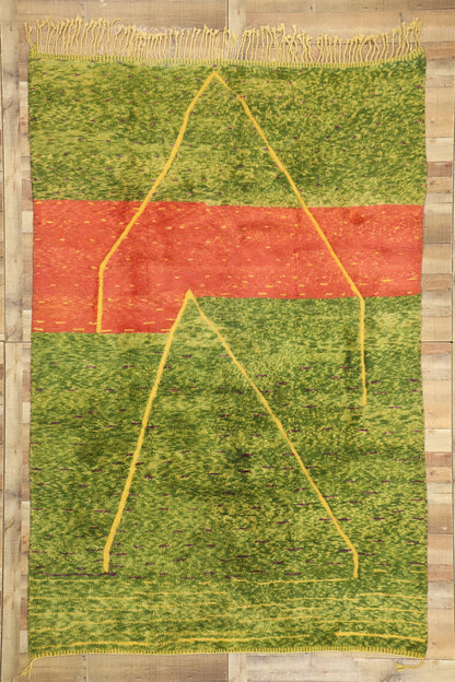 7 x 11 Modern Green Beni Mrirt Moroccan Rug 21037