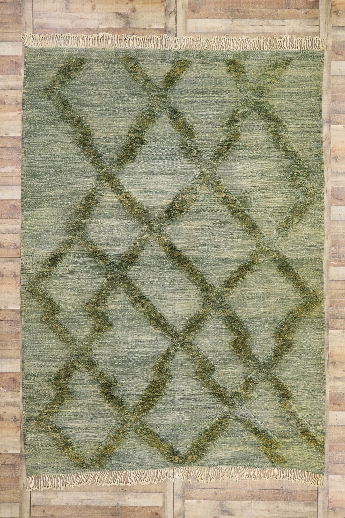 9 x 12 Green Moroccan High-Low Rug 21181