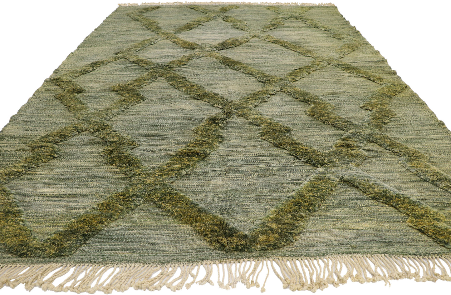 9 x 12 Green Moroccan High-Low Rug 21181