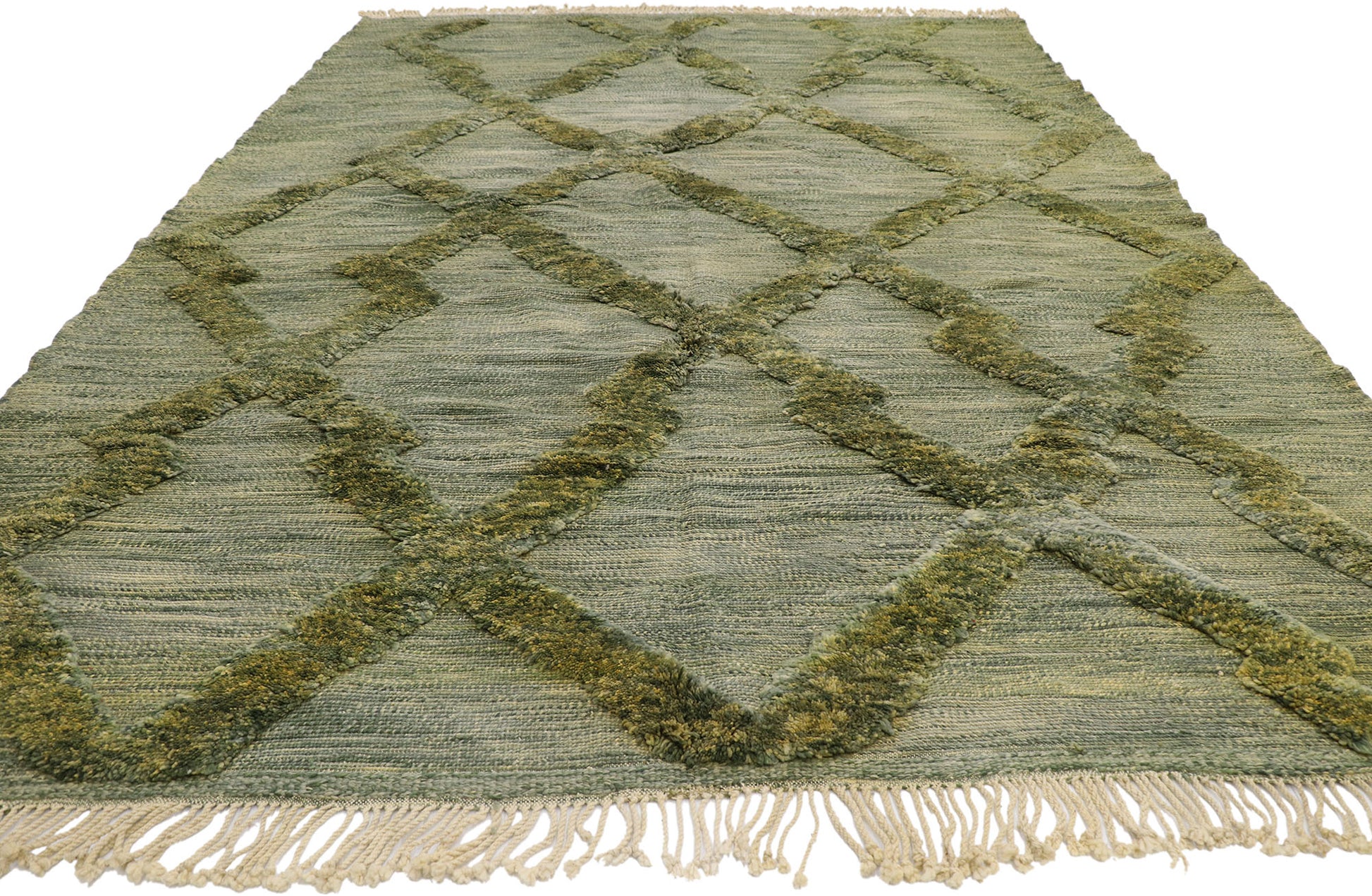 9 x 12 Green Moroccan High-Low Rug 21181