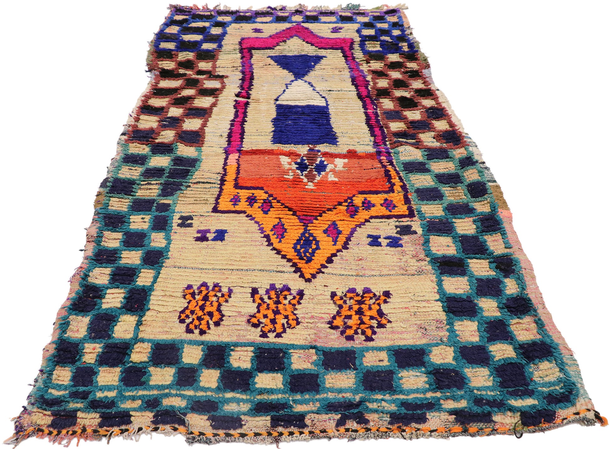 4 x 8 Vintage Moroccan Boucherouite Rug 21569