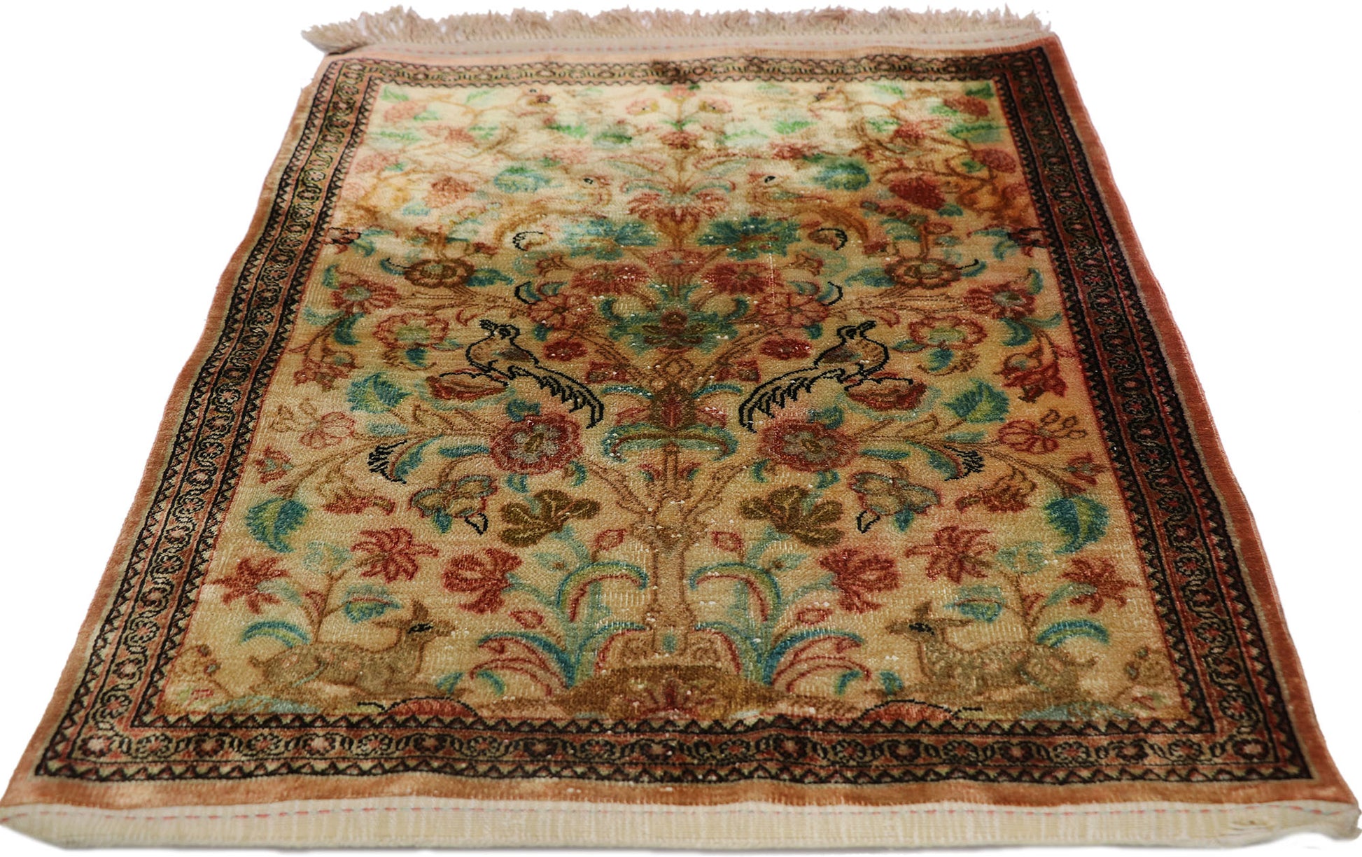 2 x 3 Vintage Persian Silk Qum Rug 21677