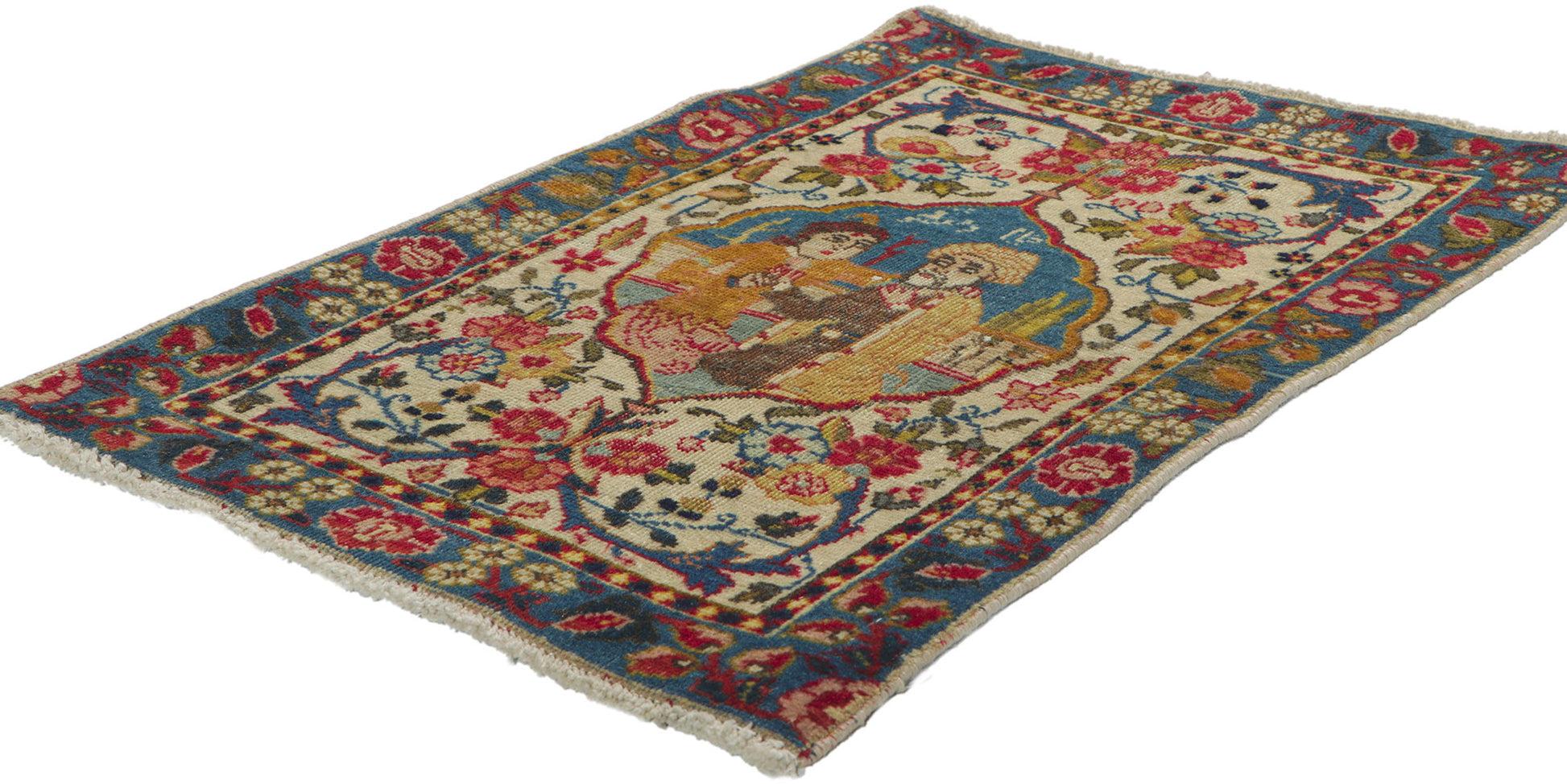2 x 3 Antique Persian Tabriz Pictorial Rug 61064