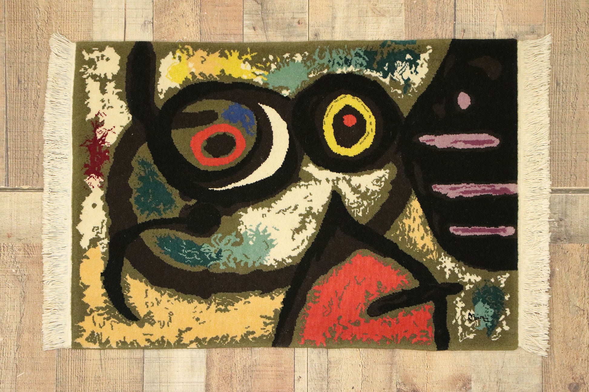 2 x 3 Vintage Joan Miro Tapestry Pictorial Rug 77100