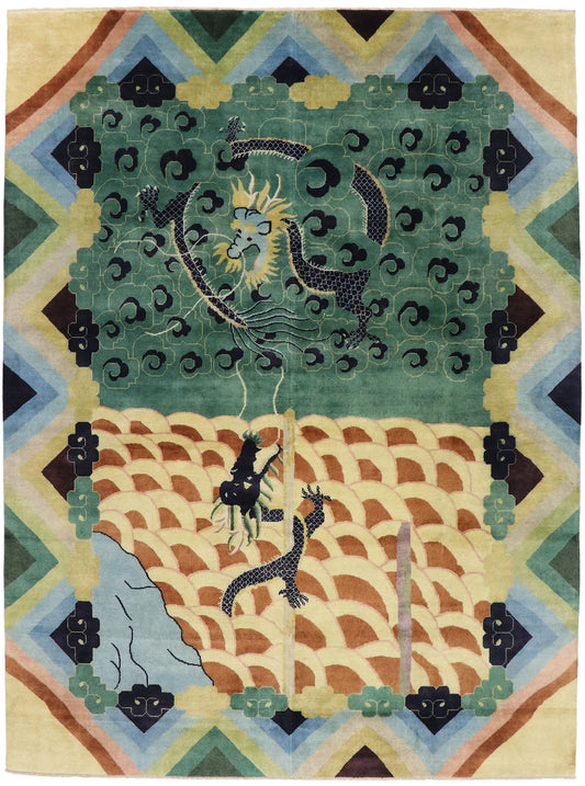 10 x 13 Contemporary Chinese Dragon Pictorial Rug 30638