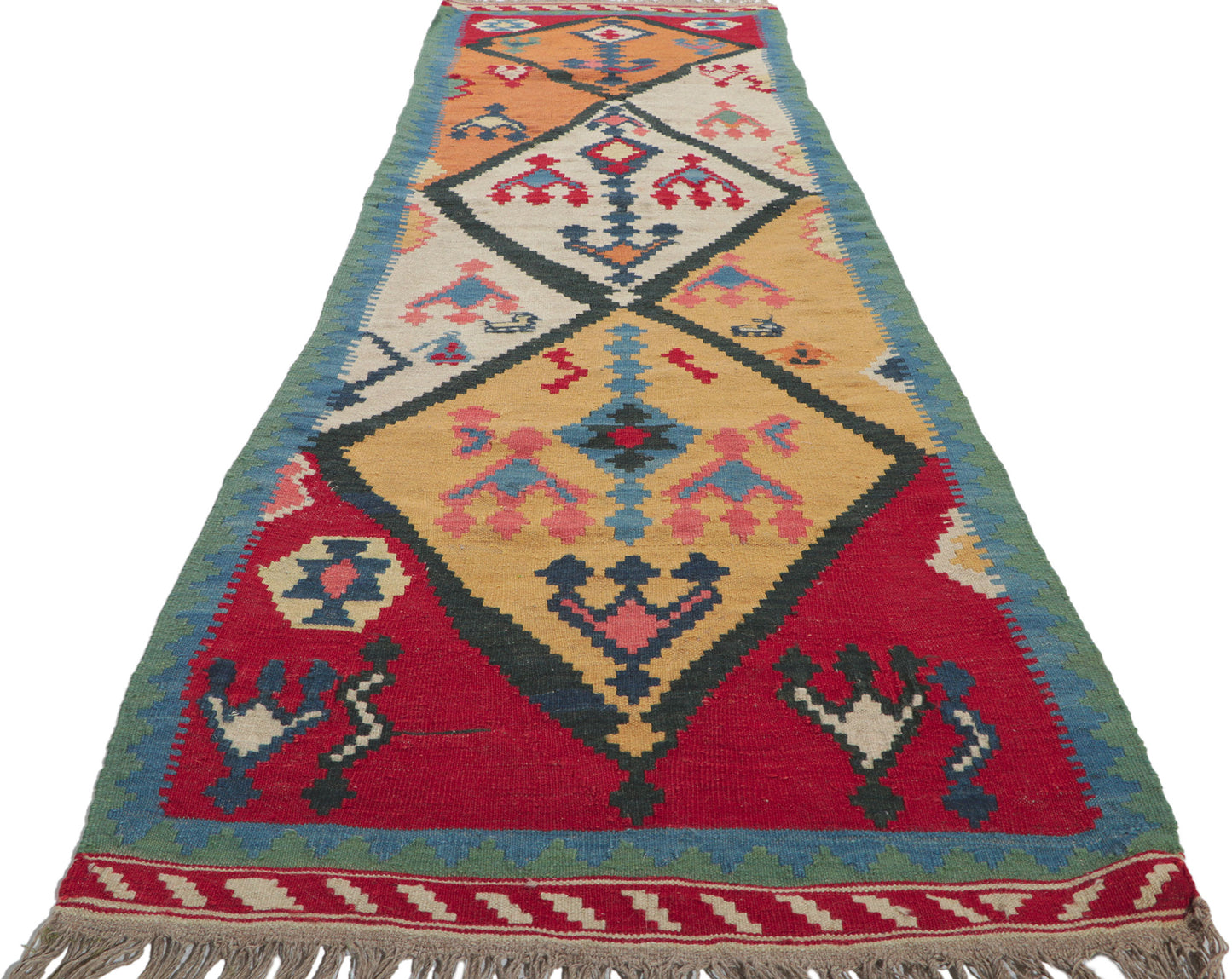 3 x 10 Vintage Persian Shiraz Kilim Runner 61059