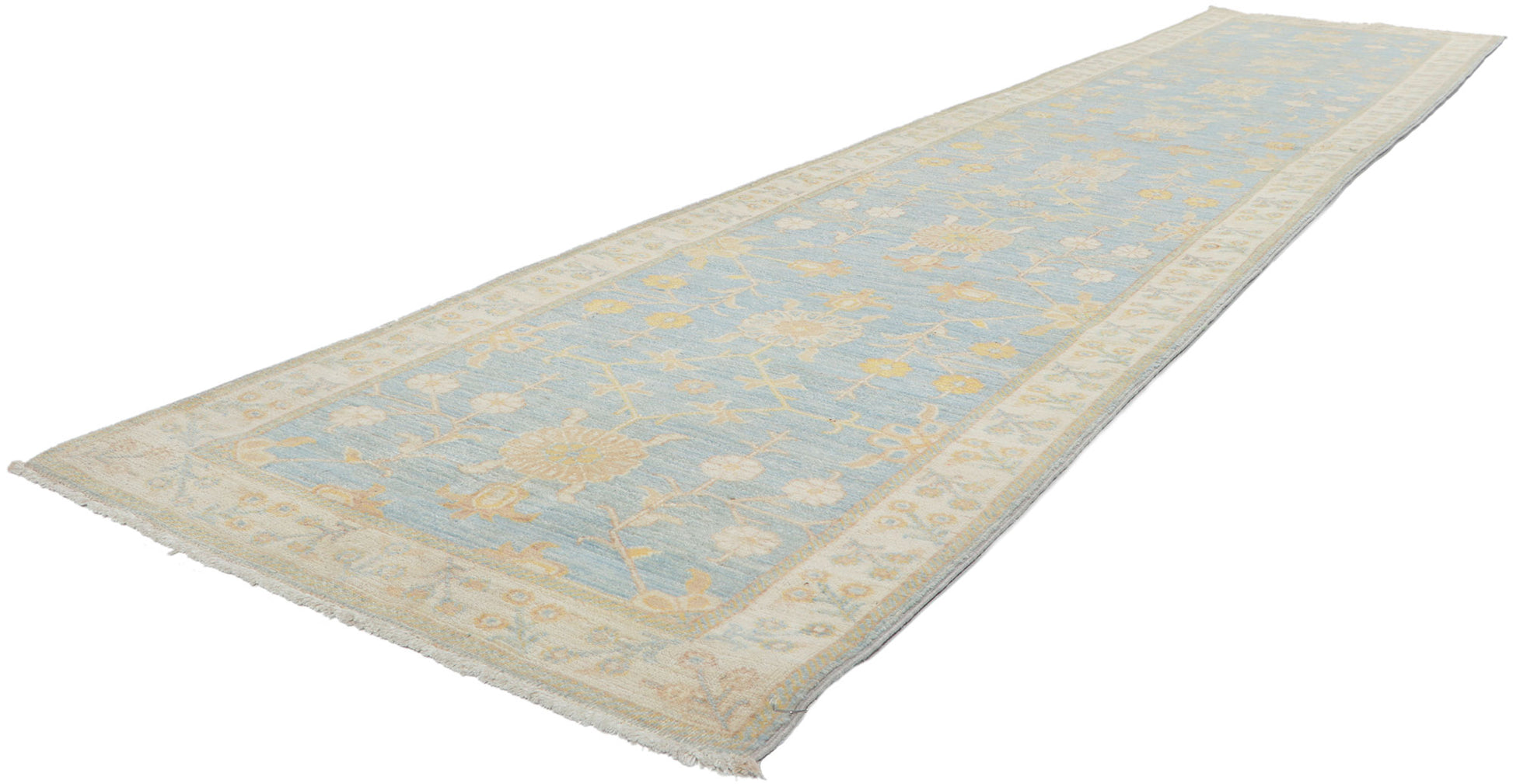 3 x 12 Colorful Blue Oushak Runner 80976