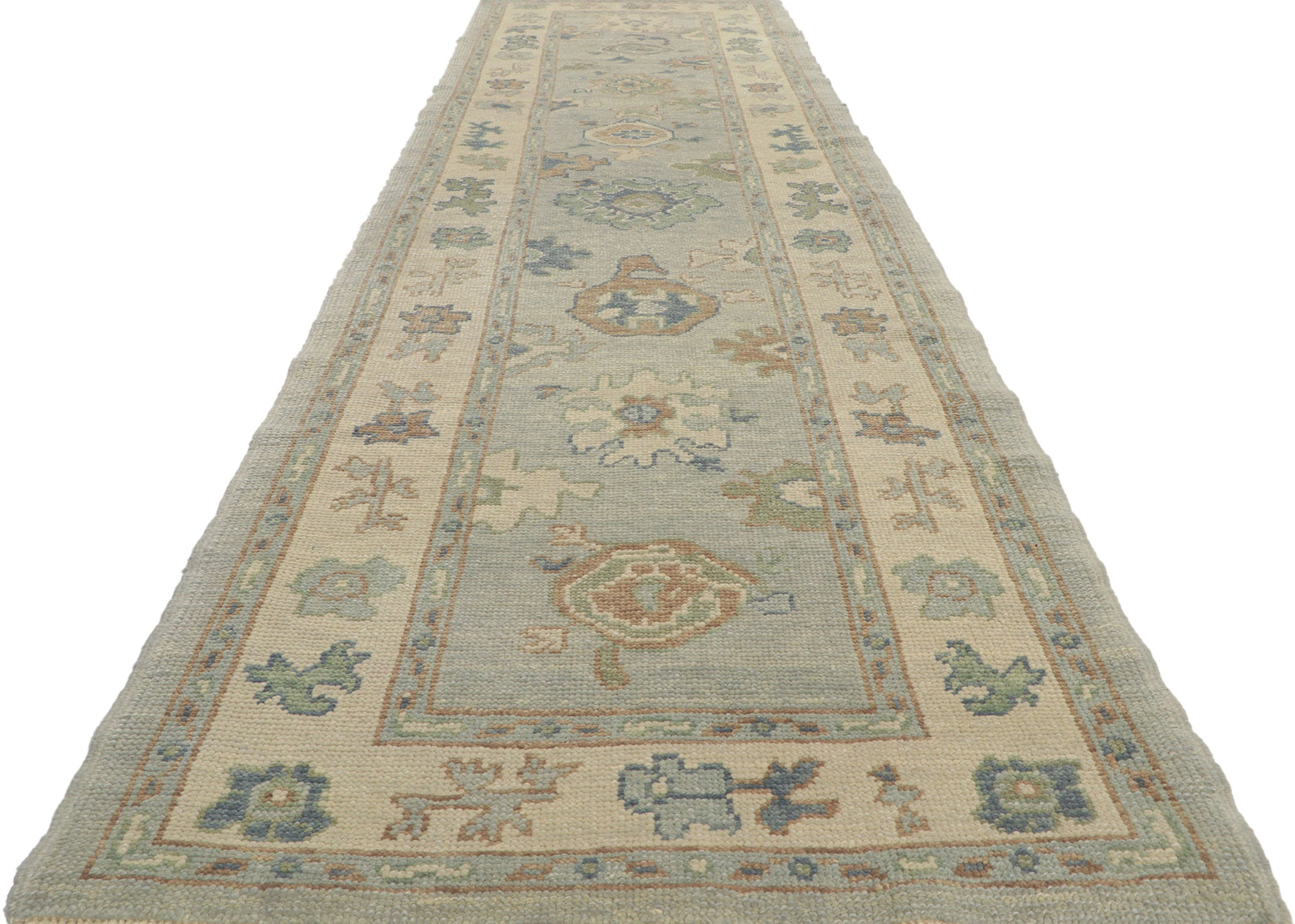 3 x 12 Light Blue Turkish Oushak Rug 53795