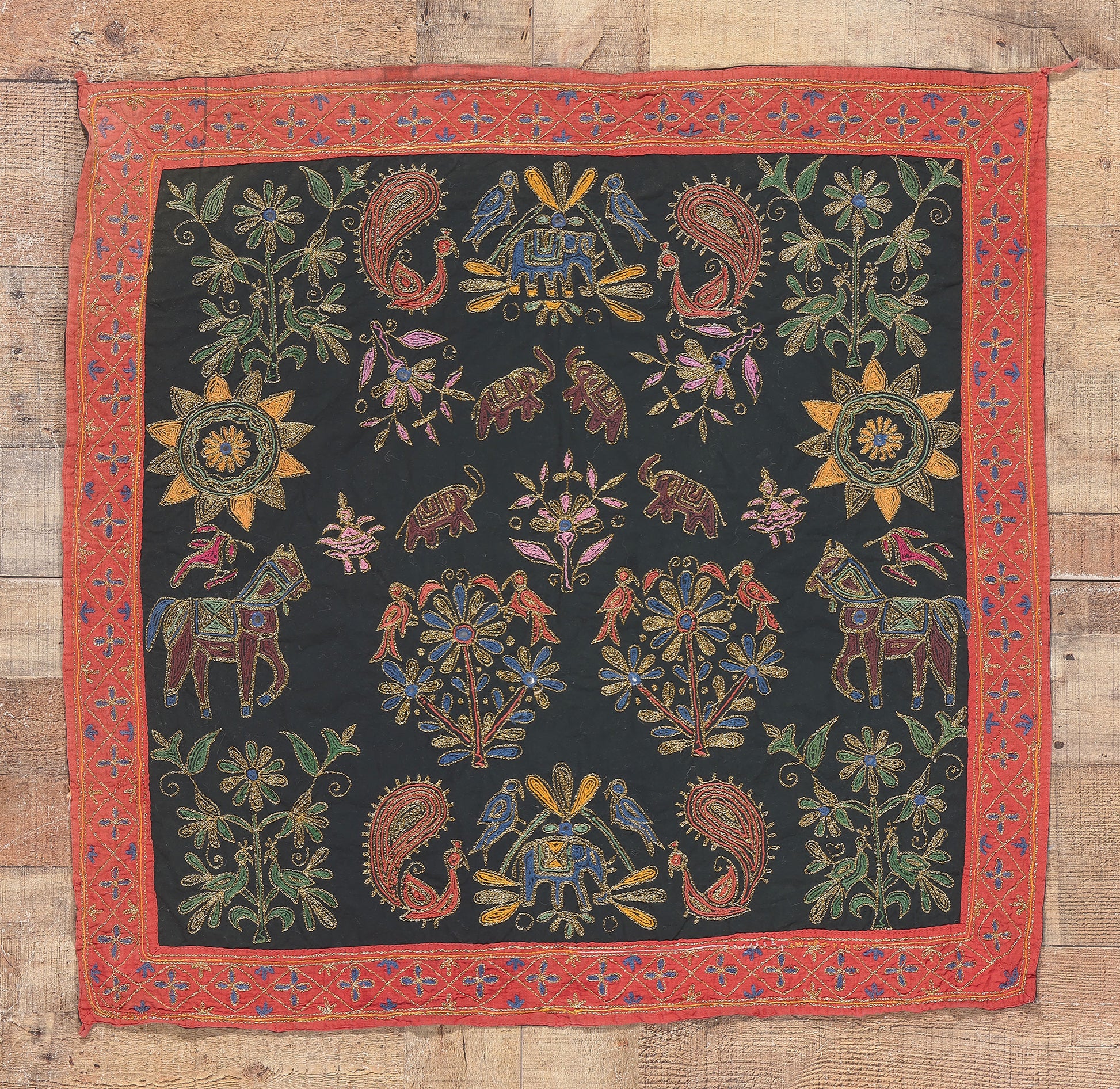3 x 3 Vintage Tree of Life Embroidered Tapestry 78459