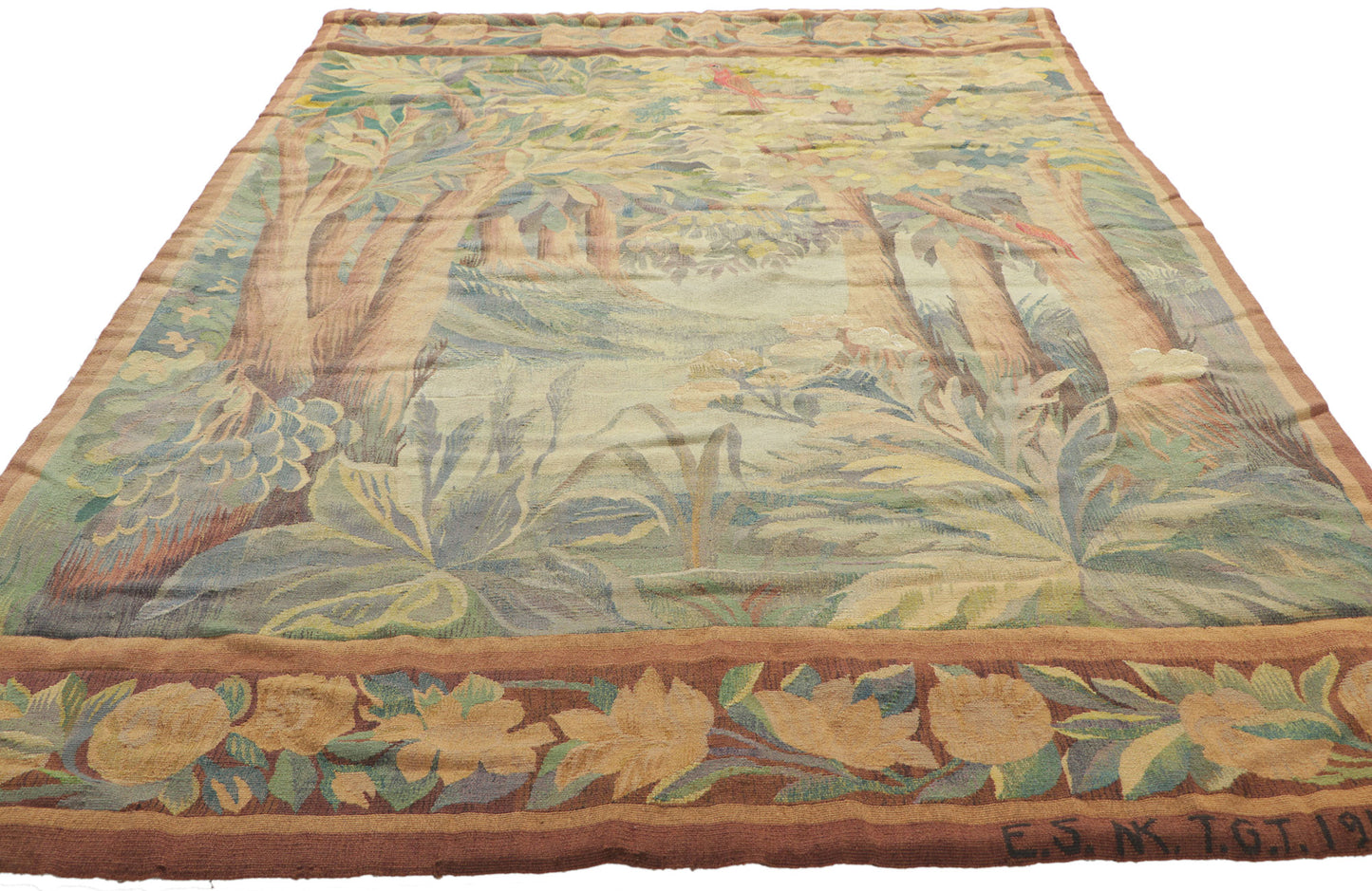 4 x 7 Antique French Scandinavian Verdure Tapestry 78461