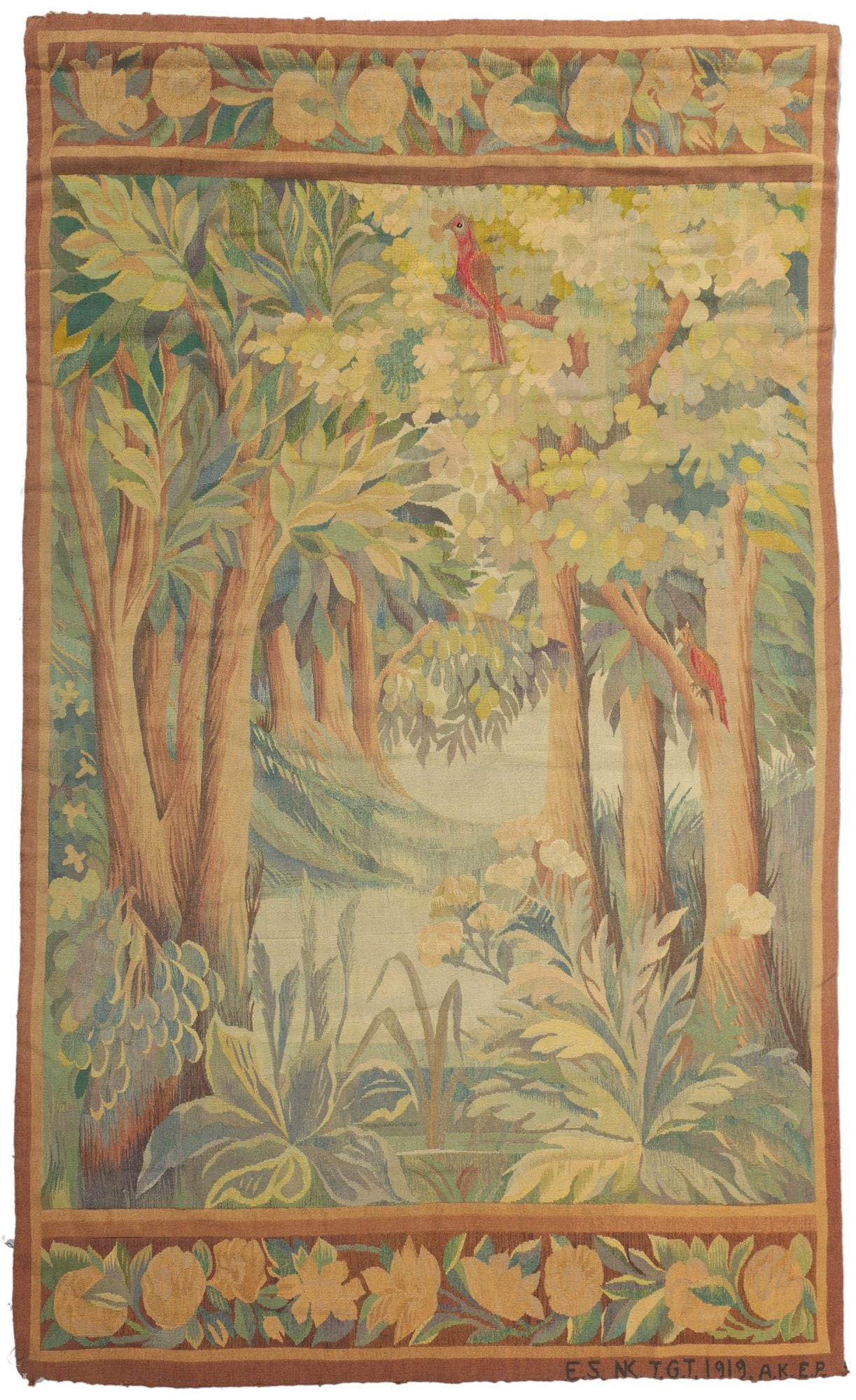 4 x 7 Antique French Scandinavian Verdure Tapestry 78461