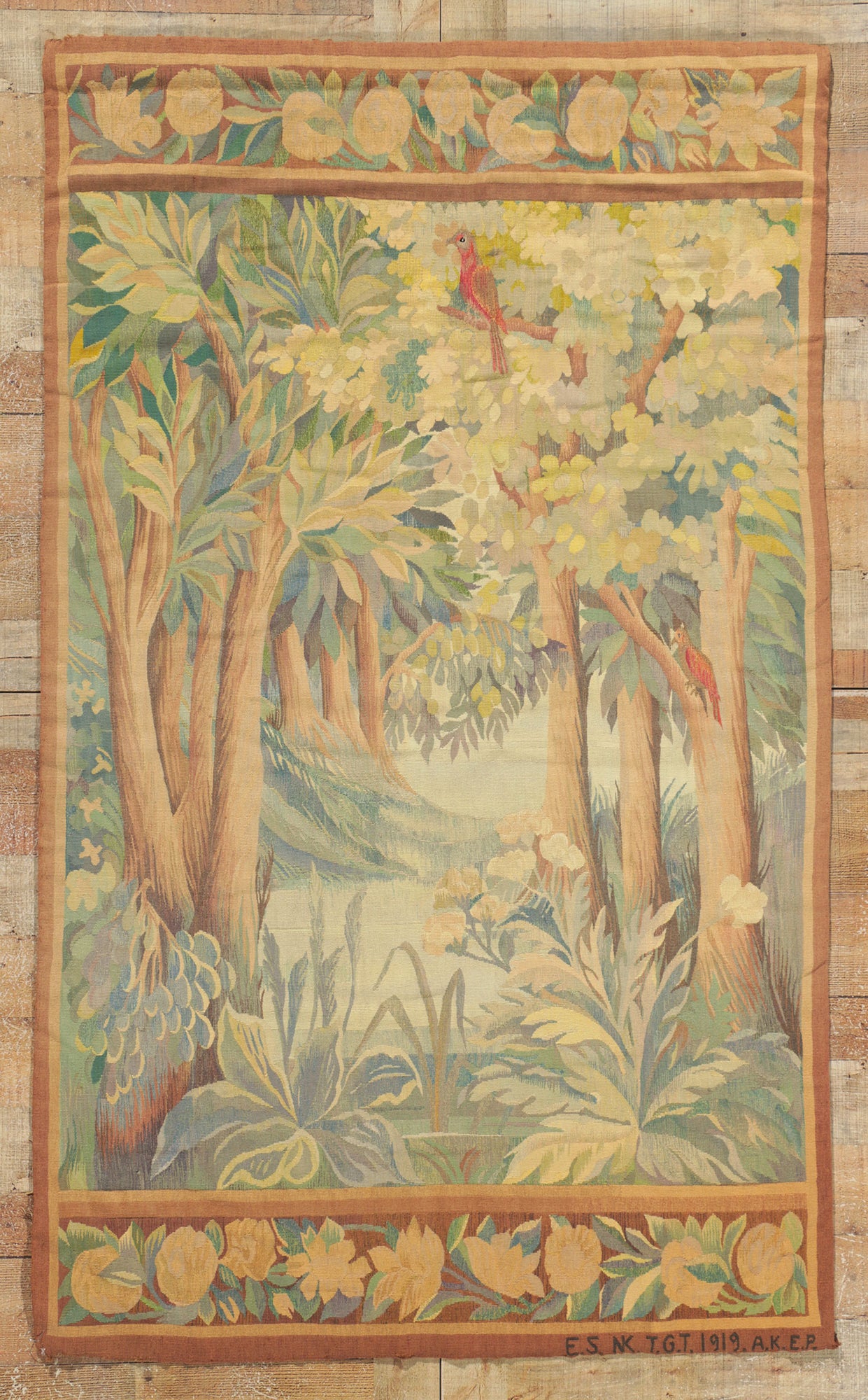 4 x 7 Antique French Scandinavian Verdure Tapestry 78461