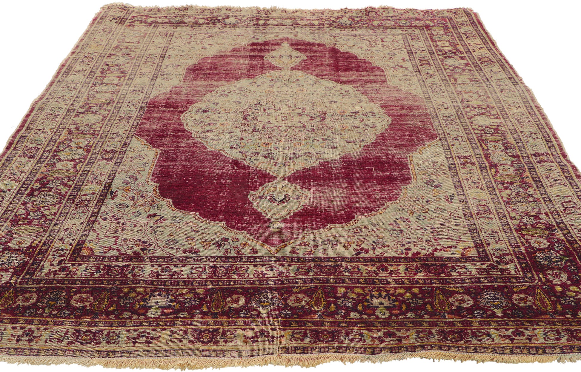 4 x 5 Antique Persian Silk Tabriz Rug 76951