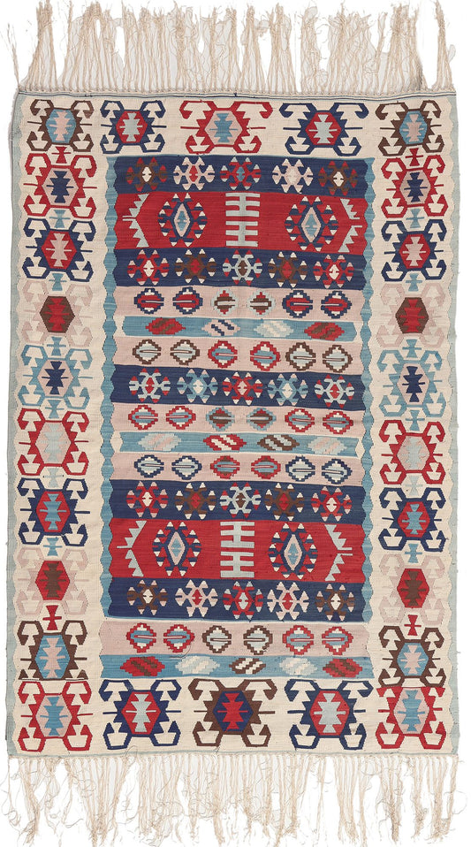 4 x 5 Vintage Turkish Kilim Silk Rug 78644