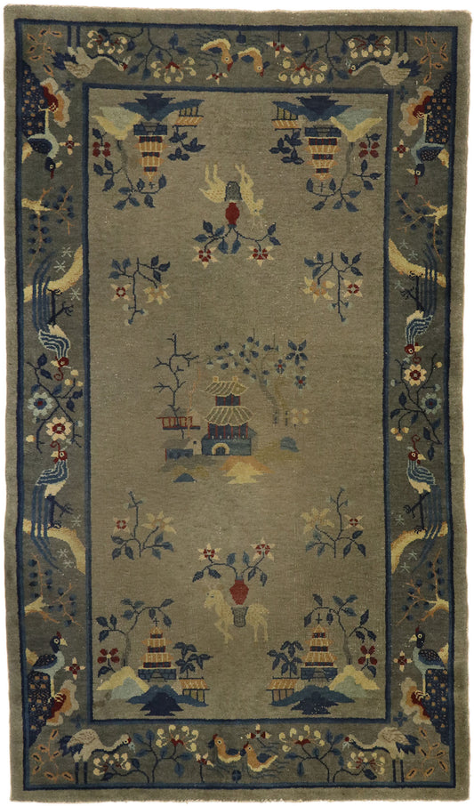 4 x 7 Antique Chinese Art Deco Pictorial Rug 77557