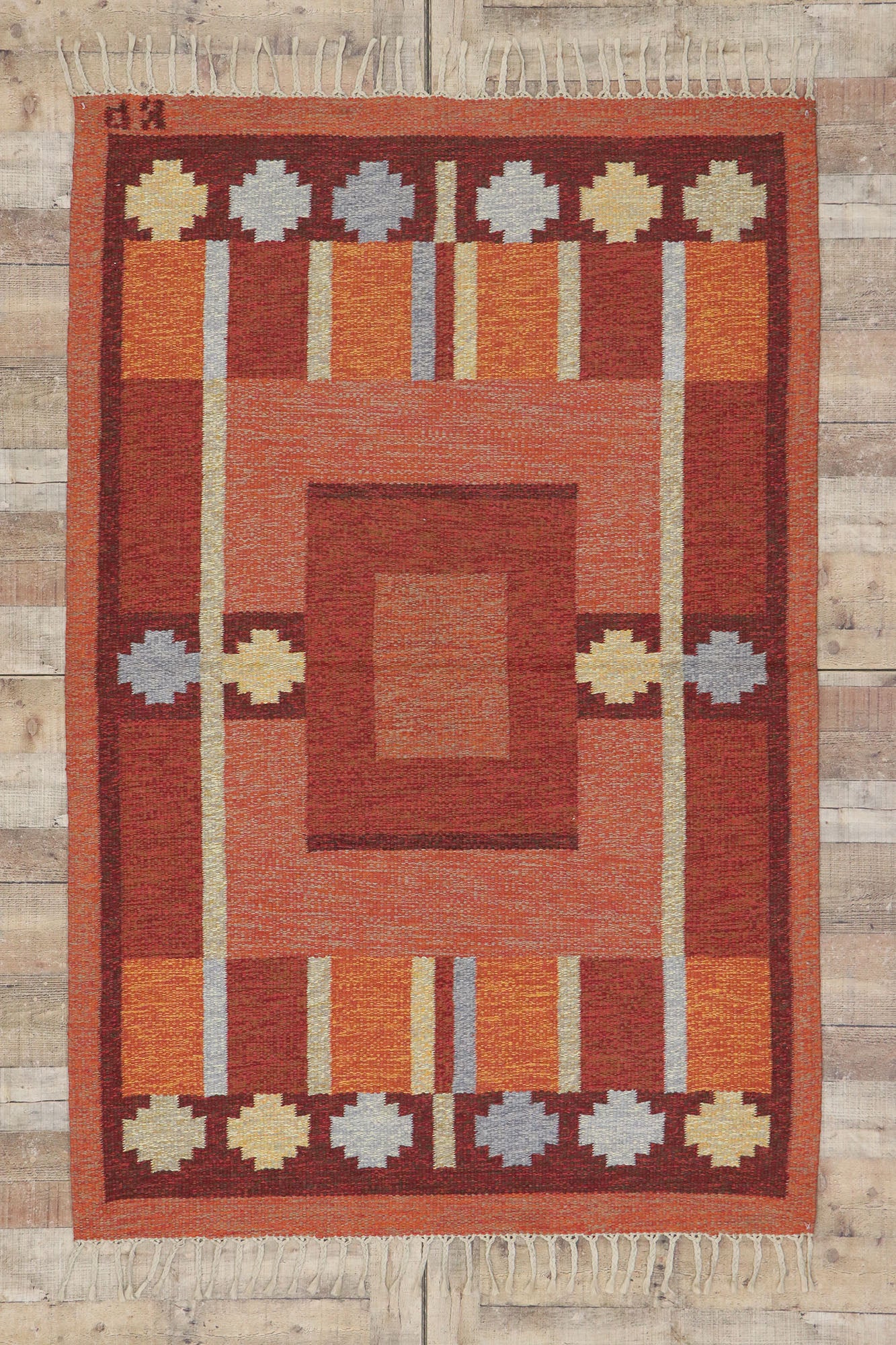 4 x 7 Kerstin Persson Vintage Swedish Rollakan Rug 74942