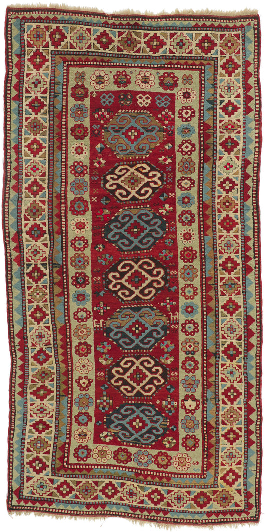 4 x 9 Antique Caucasian Kazak Rug 74292