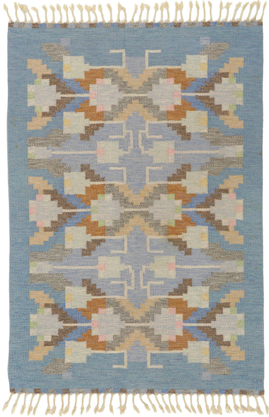 5 x 7 Vintage Swedish Kilim Rollakan Rug 78497