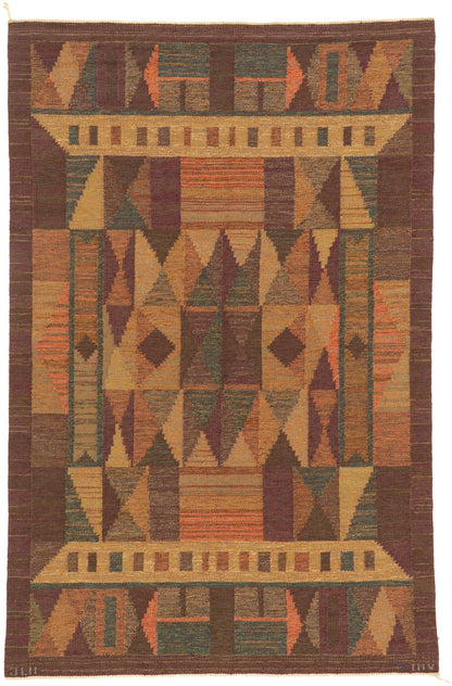5 x 8 Inga-Mi Vannerus Rydgren Vintage Swedish Rollakan Rug 78494