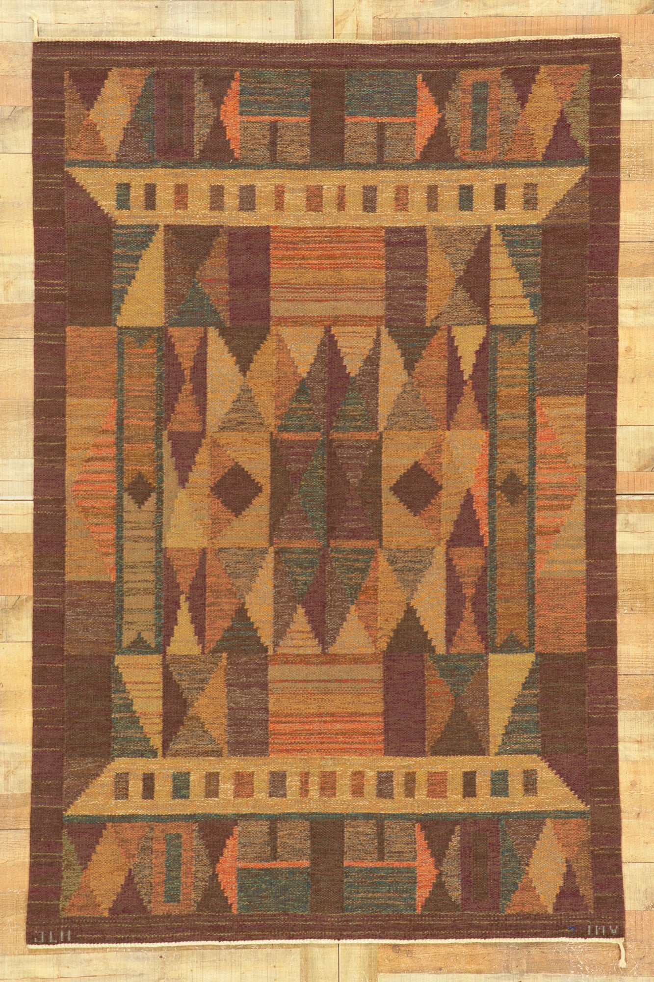 5 x 8 Inga-Mi Vannerus Rydgren Vintage Swedish Rollakan Rug 78494
