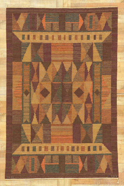 5 x 8 Inga-Mi Vannerus Rydgren Vintage Swedish Rollakan Rug 78494