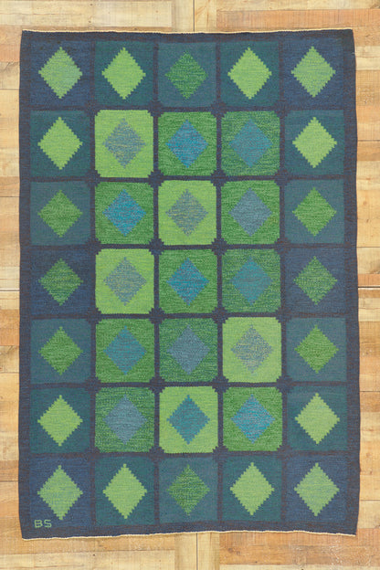 5 x 8 Brita Svefors Vintage Swedish Rollakan Rug 78493