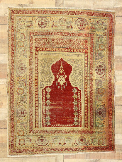 4 x 5 Antique Turkish Sivas Prayer Rug 50638