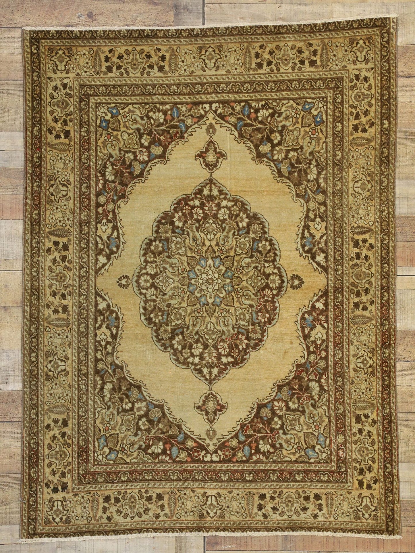4 x 5 Distressed Antique Persian Tabriz Rug 50671