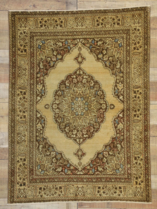 4 x 5 Distressed Antique Persian Tabriz Rug 50671
