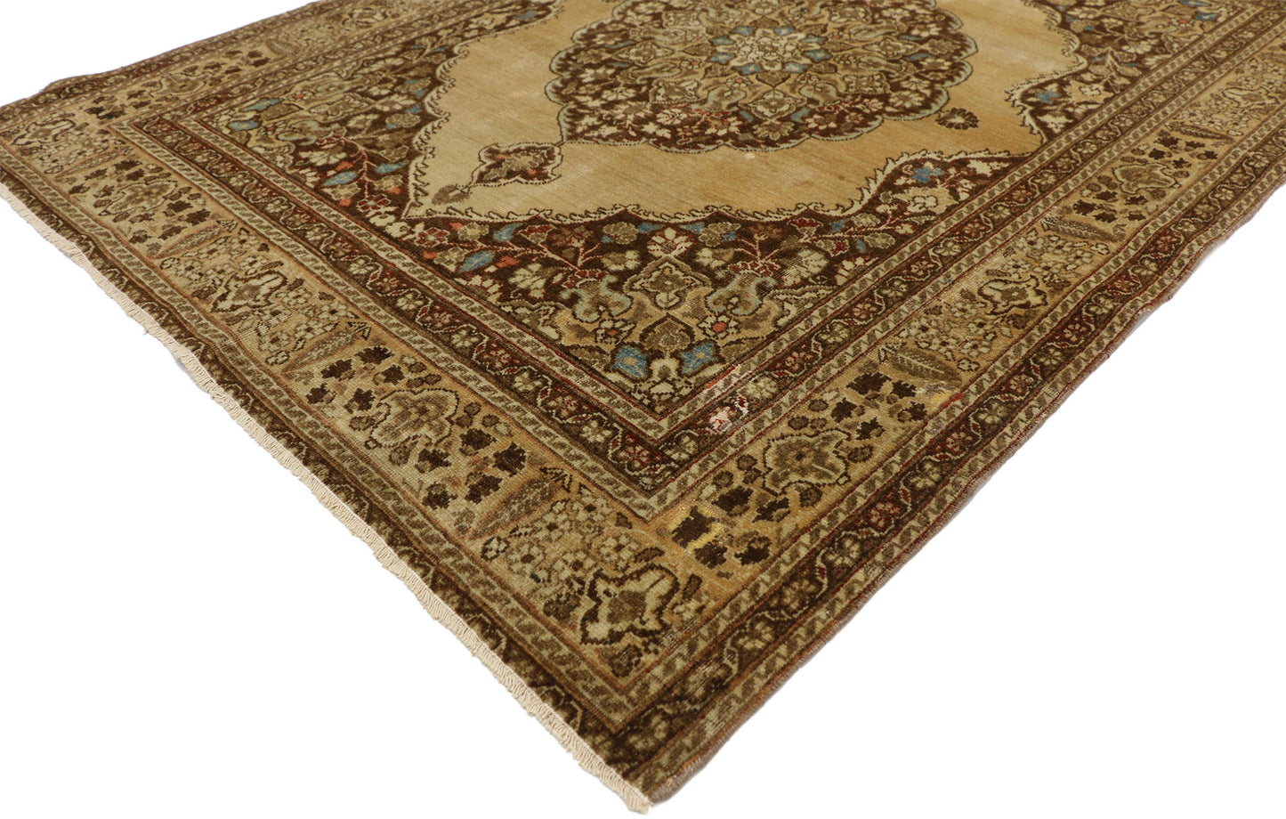 4 x 5 Distressed Antique Persian Tabriz Rug 50671