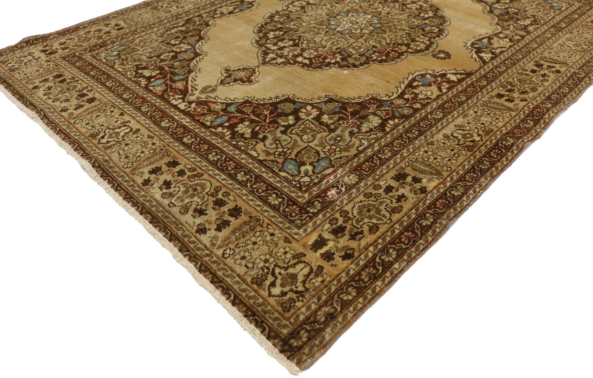 4 x 5 Distressed Antique Persian Tabriz Rug 50671