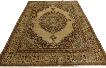 4 x 5 Distressed Antique Persian Tabriz Rug 50671