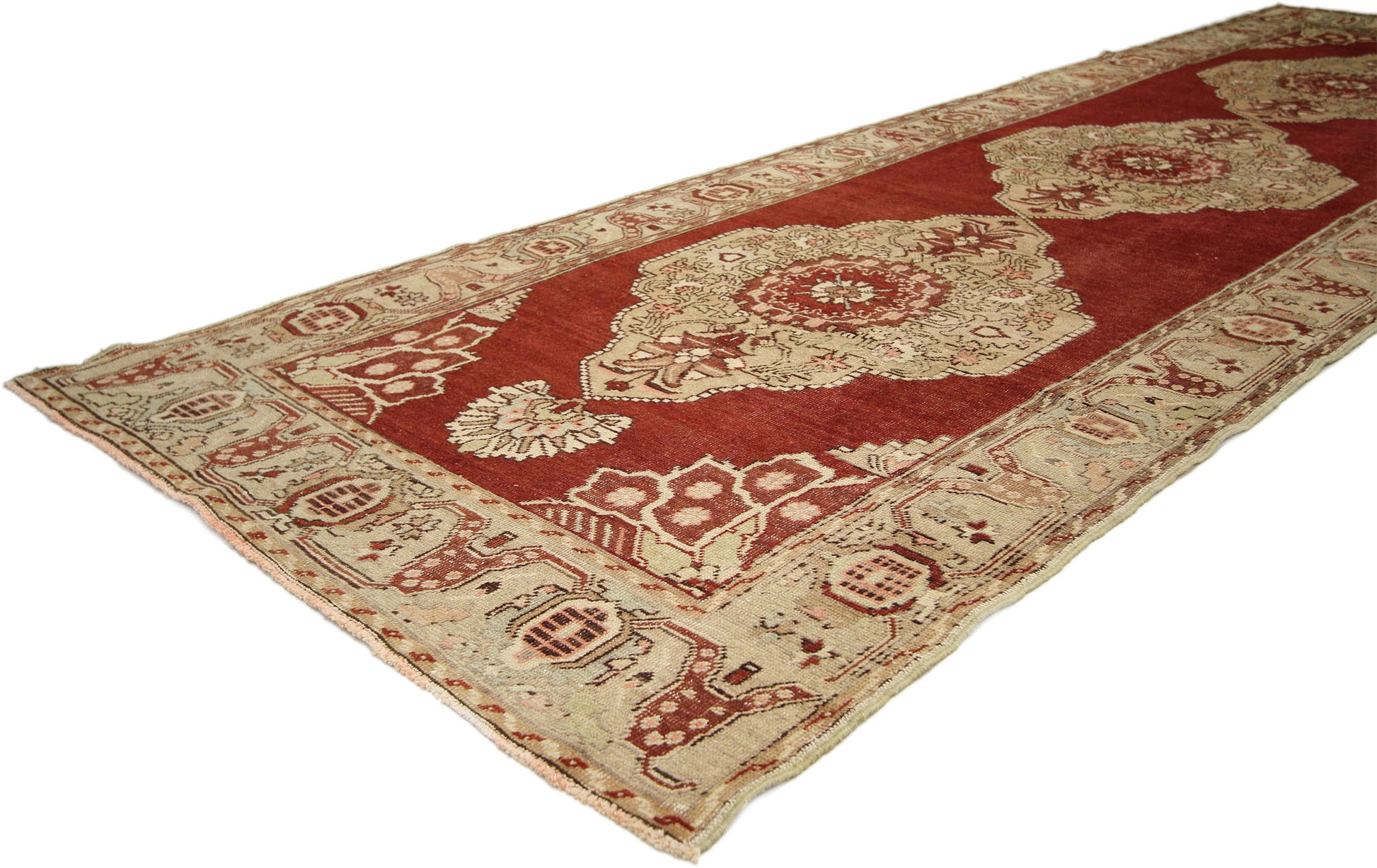 4 x 11 Vintage Red Turkish Oushak Rug 51128