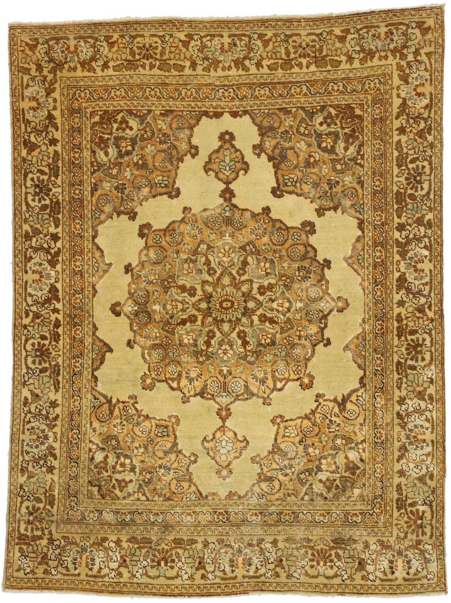 4 x 5 Distressed Vintage Persian Tabriz Rug 51173