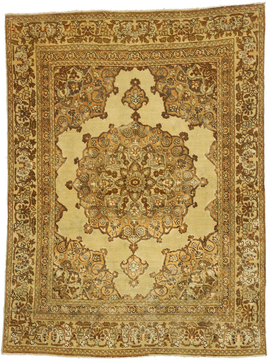 4 x 5 Distressed Vintage Persian Tabriz Rug 51173