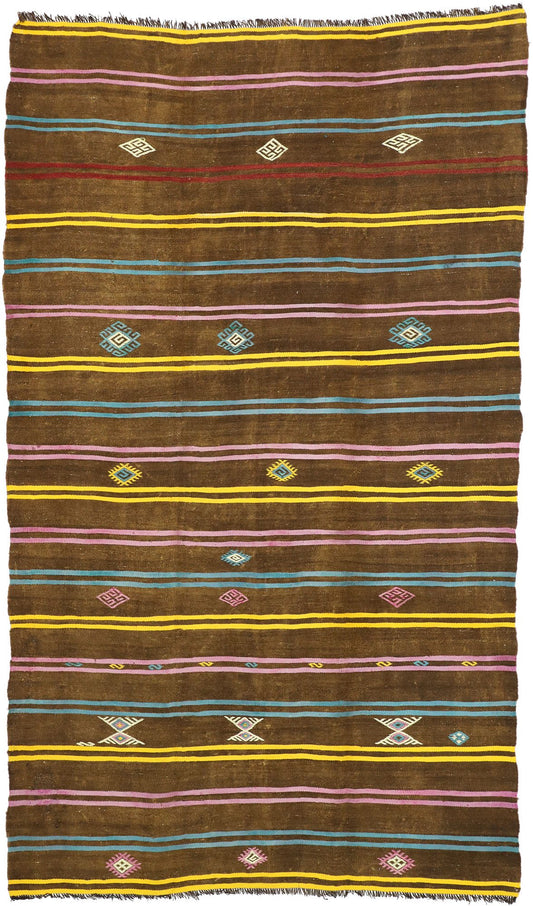 7 x 12 Vintage Striped Turkish Kilim Rug 51305