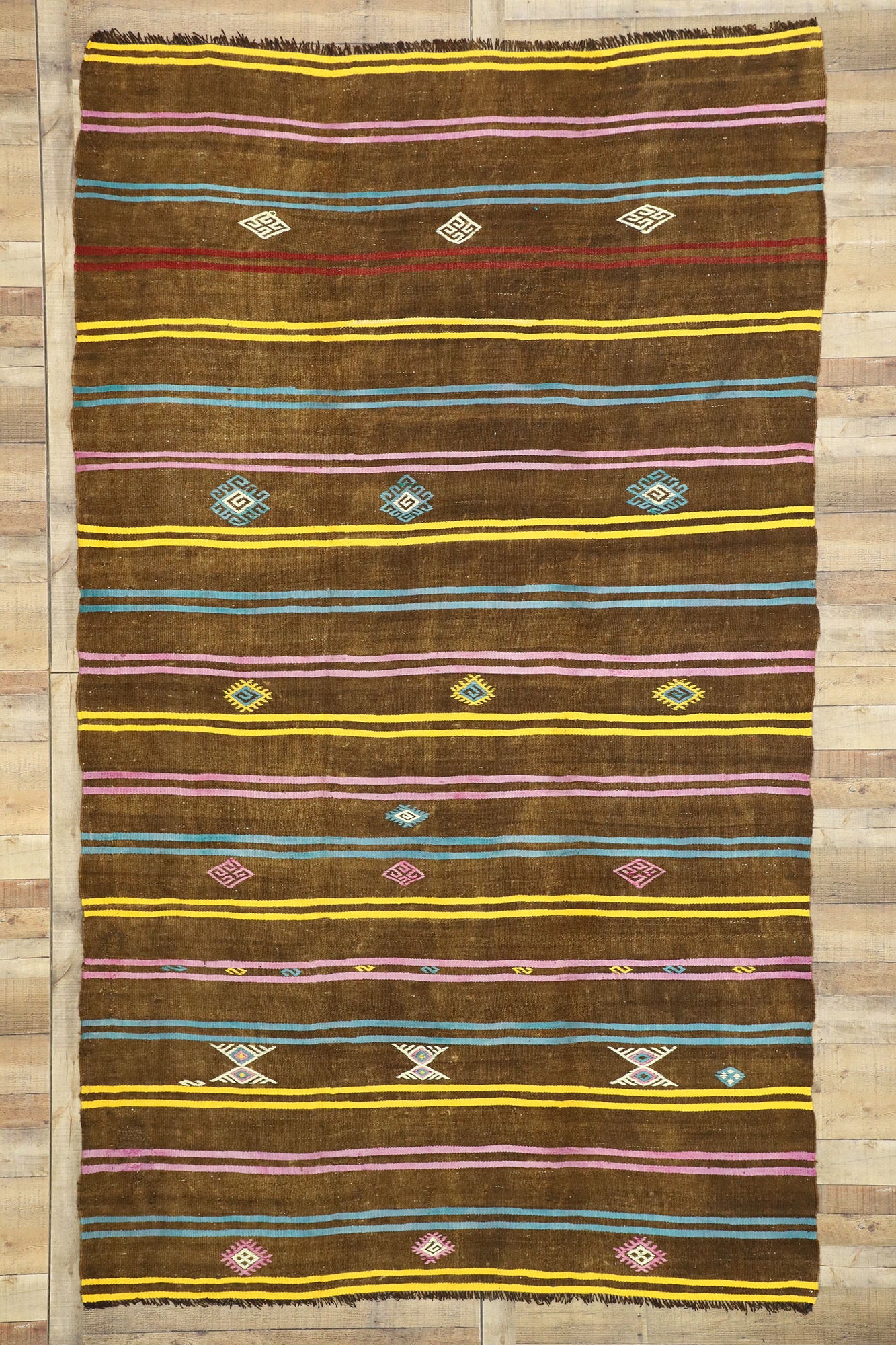 7 x 12 Vintage Striped Turkish Kilim Rug 51305