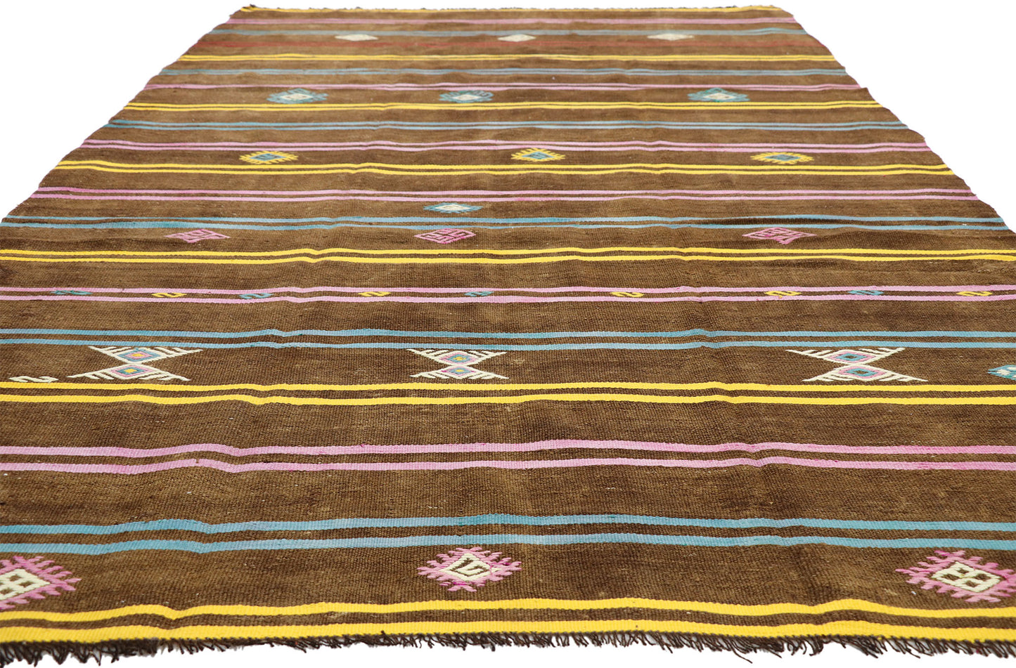 7 x 12 Vintage Striped Turkish Kilim Rug 51305