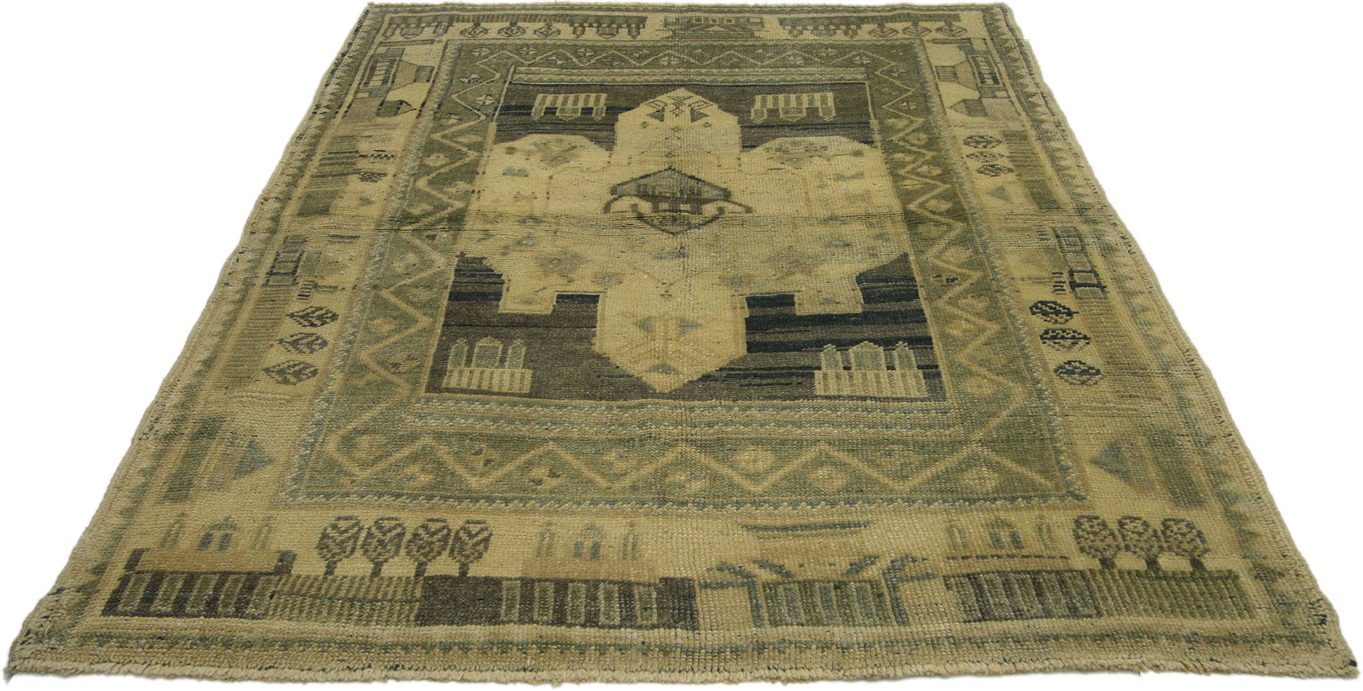4 x 5 Vintage Turkish Oushak Rug 51317