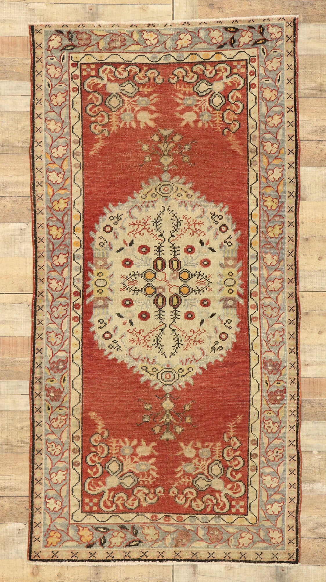 3 x 7 Vintage Red Turkish Oushak Rug 51318