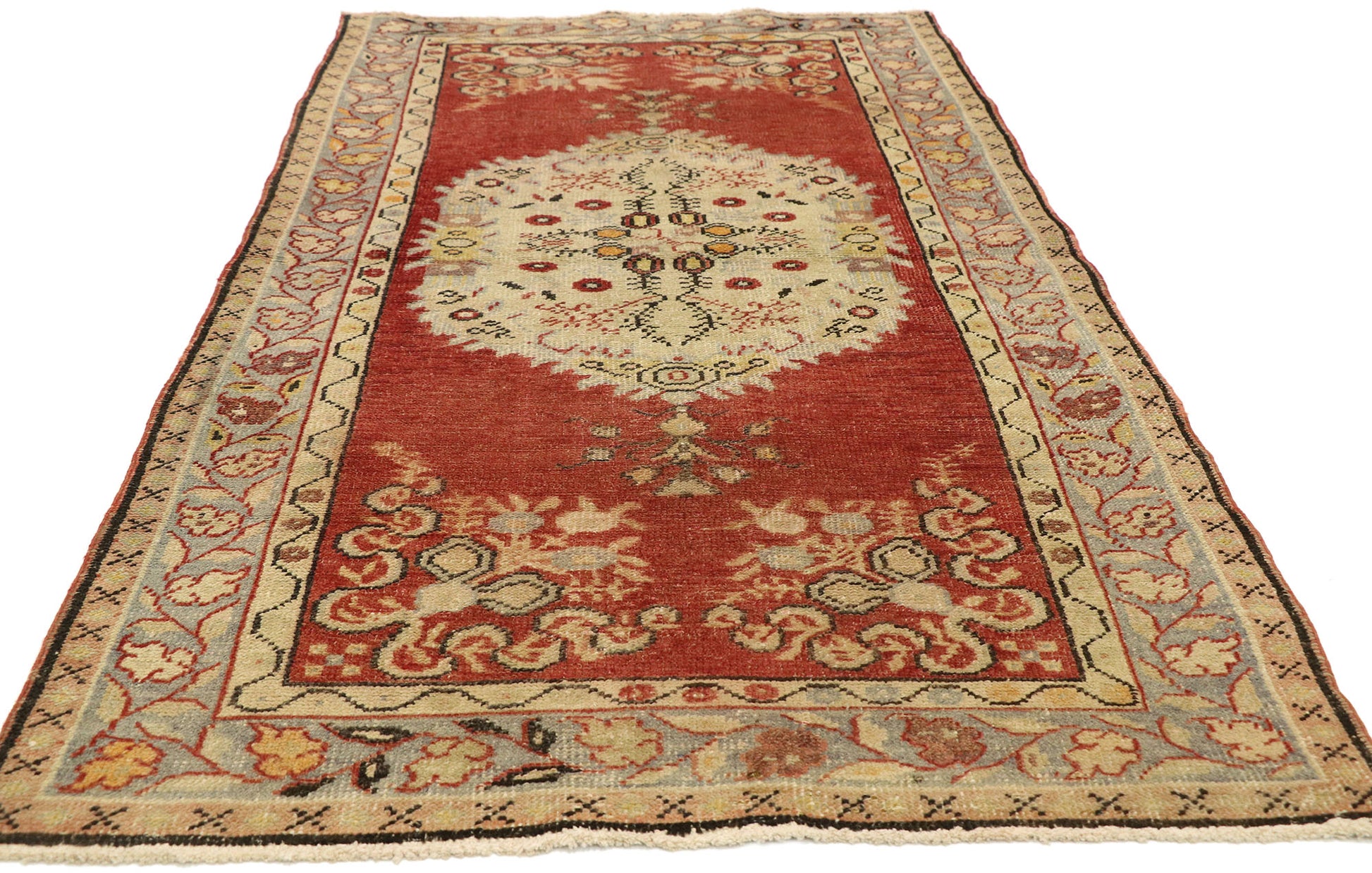 3 x 7 Vintage Red Turkish Oushak Rug 51318