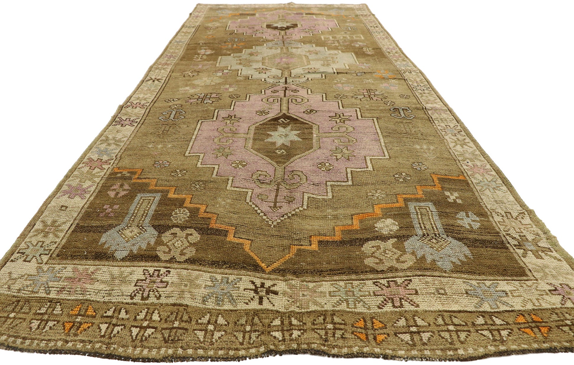5 x 14 Vintage Turkish Oushak Kars Rug 51848
