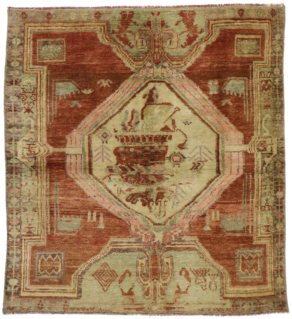 4 x 4 Vintage Turkish Oushak Rug 52104